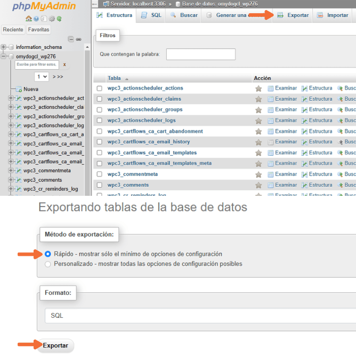 Cómo respaldar Bases de datos en cPanel phpMyAdmin